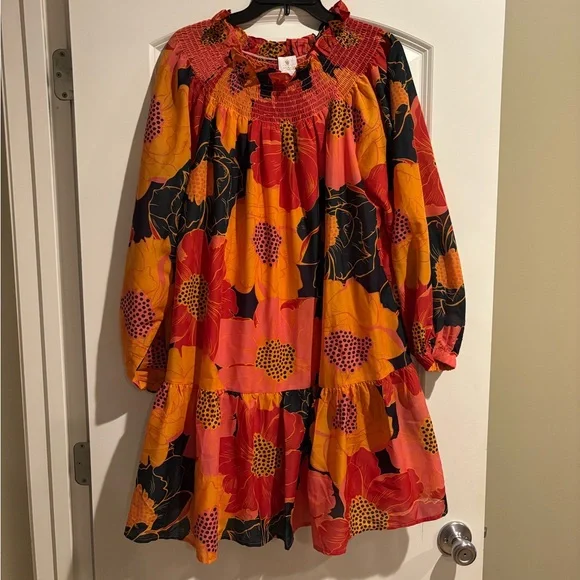 J. Marie Floral Dress - Red and Orange - Picture 4 of 6